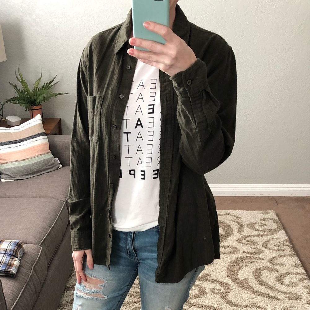 Olive Green Button-Up Women’s Shirt